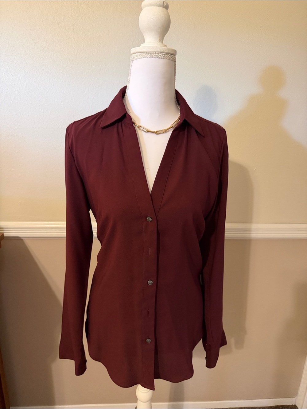 Ann Taylor Deep Burgundy Essential Button-Down Blouse